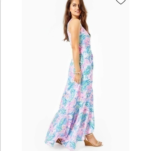 NWT Lilly Pulitzer Taylee Sleeveless Floral Maxi Dress Size 00 Color blue/pink - Picture 2 of 3